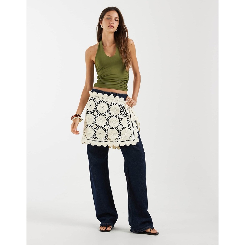 Muse Assembly crochet side tie mini skirt in cream NWT SIZE XS